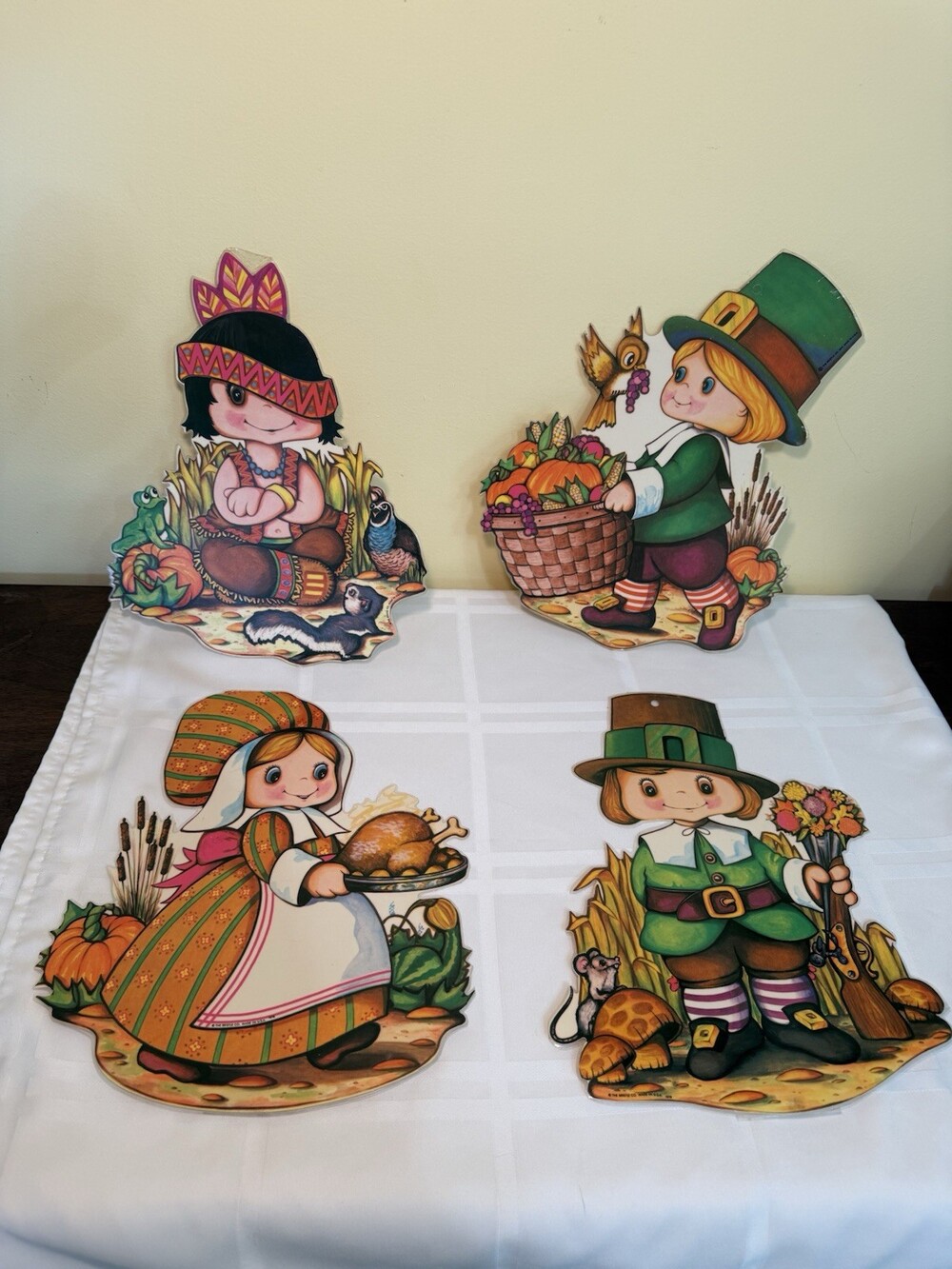VTG Lot of 4 Beistle Thanksgiving Diecut Pilgrim Indian Harvest